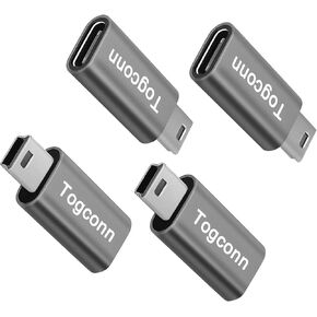 Mini USB to USB C Adapter 2 Pack, Mini USB (Female) to USB C (Male) Convert Connector, Support Charge & Data Transfer for Phones, Computers, Laptop and More