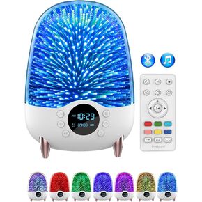 Night Light Bluetooth Speaker Alarm Clock, 3D Starry 7 Color Changing Night Light Lamp, Dimmable Brightness Bedside Table Lamp for Bedroom Desk, Xmas Gift for Kids Teens Girls Boys Women Men