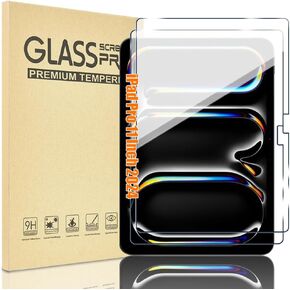 2 Pack Compatible with iPad Pro 11 Inch M4 2024 Screen Protector Tempered Glass [9H Hardness] Scratch Resistant Bubble Free Case Friendly