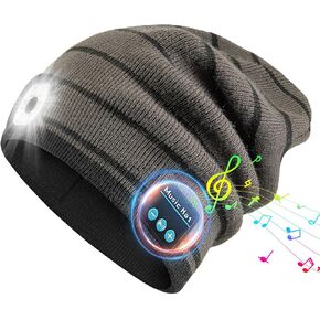 Rotibox Bluetooth Beanie with Light, Hat Wireless Headphone for Outdoor Sports Xmas Gifts Stocking Stuffers for Men, Women, Teens-Black/Gray