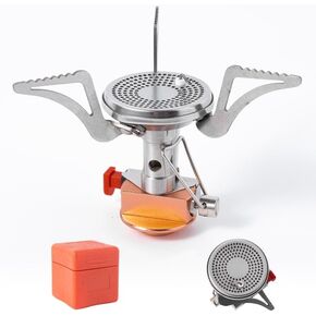 Portable Camping Gas Stove with Piezo Ignition with Carrying Bag, Lightweight Windproof Butane Adapter 3200W Propane Tank Gas Stove for Outdoor Cooking, Picnic, Camping, Hiking, 1, silver