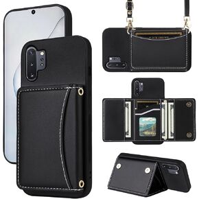 Wallet Case for Samsung Galaxy Note 10 Plus Note10+ 5G with Crossbody Strap Premium PU Leather ID Card Holder Shockproof Heavy Duty Phone Cover for Note10 + Notes 10+ Ten Not S10 10Plus Green