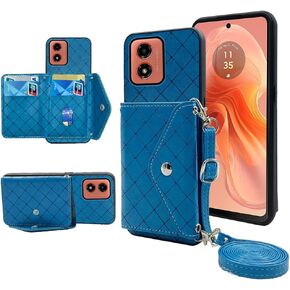 Wallet Case for Motorola Moto G04 with Crossbody Shoulder Strap and Stand Grid PU Leather Credit Card Holder ID Credit Slot Cell Accessories Slim Phone Cover for MotoG04 G 04 Women Girls Purple