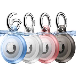 JETech 4 Pack Waterproof Case for AirTag with Keychain, Full Body Anti-Scratch Air Tag Keyring Holder Cover for Kids, Pet Collar, Keys, Luggage, Bags (Black/Clear/Pink/Blue)