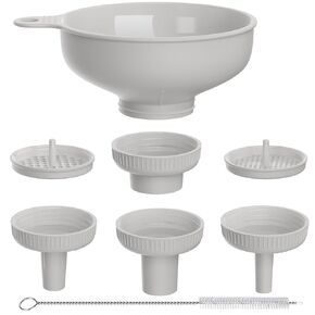 Wide Mouth Versatile Funnel, Canning Funnels for Kitchen Use, Food Grade Plastic Cooking Funnel Set with 4 Size Spouts and 2 Strainers for Filling Different Bottles and Bags, Blue