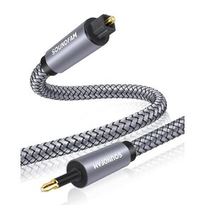Mini Optical Cable Toslink to Mini Toslink Cable Nylon Braided Optical Audio Cable for Home Theater,HDTV,Sound Bar,Hi-Fi Systems etc-Grey (6feet/2M)