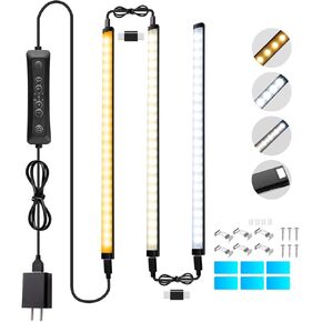 Plug in LED Under Cabinet Lights Bar for Kitchen,Dimmable Mini LED Closet Lamp Warm/Natural/Cold White,Timer Function Counter Lighting Strip for Shelf Display Cupboard Magnet Mounted 3pcs