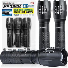 TacLight 3 Pk Tactical Flashlights High Lumens, Super Bright Led Flashlights, Zoomable Heavy Duty Waterproof Flash Lights Battery Powered Small Flashlights for Emergencies/Camping AS SEEN ON TV…
