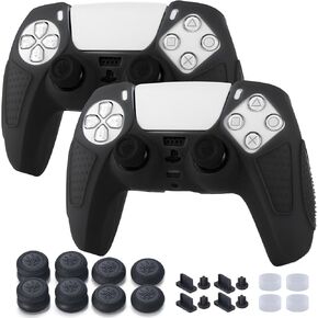 Studded Handle Protective Skins for PS5 Controller x 2(White) n Thumb Grips x 8, Plugs x 8, Anolog Protectors x 4