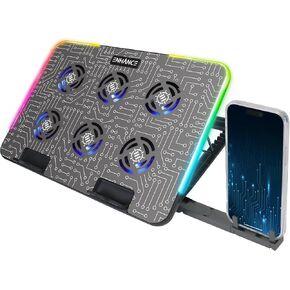 ENHANCE Gaming Voltaic 2 Laptop Cooling Stand - Laptop Cooling Pad with 6 Blue LED Fans, 7 Height Settings, RGB Lighting - Metal Top Laptop Cooler Pad with Phone Stand, 2 USB Ports for 17 inch Laptops