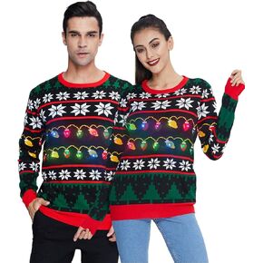 Idgreatim Men LED Ugly Christmas Sweaters Funny Pullover Long Sleeve Knitted Xmas Sweater Jumper S-XXL