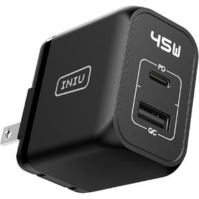 USB C Charger, INIU 2-Port 45W Super Fast Charger Type C, Mini Foldable PD PPS USB C Wall Charger Block by GaN Tech for Samsung Galaxy S23 Ultra iPhone 16 15 14 MacBook iPad Pro Steam Deck etc