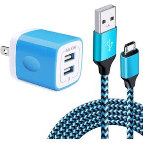 Micro USB Charger, Dual USB Port Wall Block with 6FT Android Fast Charging Cable for Kindle Fire HD 10 8 7 Kids Edition Tablet Paperwhite E-Reader, Samsung J8 J7 Pro S6 S7, Droid Cord AC Power Adapter