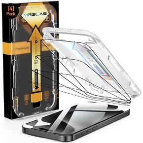 واقي شاشة MRGLAS مكون من 4 قطع لهاتف iPhone 15 Pro Max [مجموعة المحاذاة التلقائية] [حماية من الدرجة العسكرية 10X] [HD Clear] زجاج مقوى مقاوم للكسر 9H متوافق مع 15 Pro Max 6.7 بوصة، بدون فقاعات