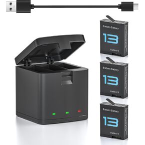 HERO13 Battery and Charger for GoPro Hero 13 Go Pro,Includes Emaks 3Pack Rechargeable Enduro Batteries 2100mAh and 3Channel LED USB Storage Fast Charger Station for Original 13 Hero Black Accessories