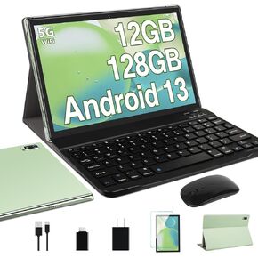 Oangcc Android 13 Tablet 10 Inch 2024 Latest with 12GB(6+6 Expand)+128GB Keyboard Mouse Wi-Fi Blue/Tooth GPS 512GB Expand Support, Dual Camera Computer Tablets with Case - Grayish Blue