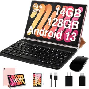 Oangcc Android 13 Tablet 10 Inch 2024 Latest with 12GB(6+6 Expand)+128GB Keyboard Mouse Wi-Fi Blue/Tooth GPS 512GB Expand Support, Dual Camera Computer Tablets with Case - Grayish Blue