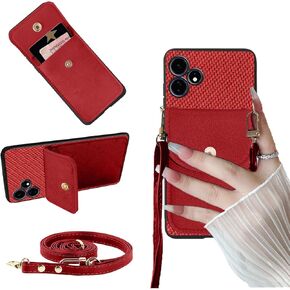 Wallet Case for Celero5G+ Plus 2024, Boost Celero 5G+ 2024 Phone Case with Card Holder, PU Leather Crossbody Adjustable Detachable Lanyard Hands Free Stand with Magnetic Closure Case, Burgundy
