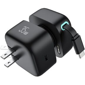 Retractable Charger for iPhone, 35W PD Fast Charger Block with Retractable Cable (31.5 inch) and Type C Ports, Portable Charger Adapter for iPhone 14/13 Pro Max/iPad/AirPods