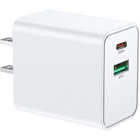 USB C Wall Charger Block 20W, Dual Port USB-C Wall Plug-in USB Charger 20W PD & QC3.0 USB A Fast Charging Block for iPhone 15/14/13/12/11 Series, iPad Pro, AirPods Pro, Samsung Android Phones and More
