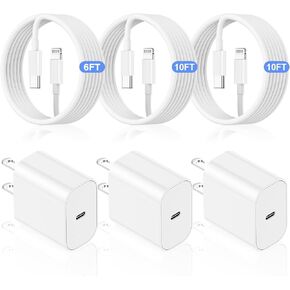 6ft/10ft/10ft iPhone Charger Fast Charging Block,Wall Charger Plug and Long USB C to Lightning Cable Cord,Type C Charging Cube Adapter Brick Box for Apple iPhone 14 Pro Max/13 Pro/12 Mini/11 Pro/XS/XR