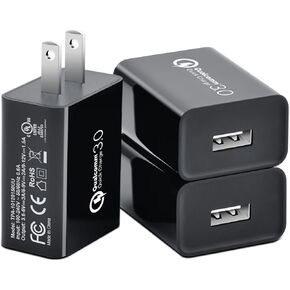 [3-Pack] Quick Charge 3.0, FONKEN 18W 3A USB Wall Charger QC 2.0/3.0 Adapter Fast Charger Block Compatible for Wireless Charger, iPhone iPad, Samsung S10/S9/S8/Note 9/8, LG G5, HTC 10 (Black)