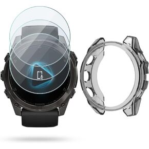 Watch Screen Protector (3+1Pack) Compatible for Garmin Fenix 8 51mm, Tempered Glass Film Anti-Scratch High Definition Full Coverage and Soft TPU Protective Case in Kuwait