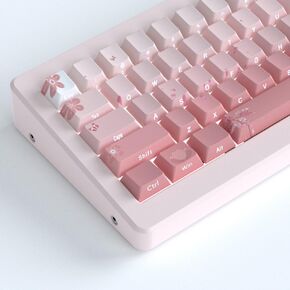 Tsungup PBT Keycaps Cherry Blossom Keycap Set - Custom Side Printed Pink Keycaps,135 Keys Gradient Keycaps DoubleShot Sakura Keycaps Cherry Profile Keyboard Keycaps for Mechanical Keyboards