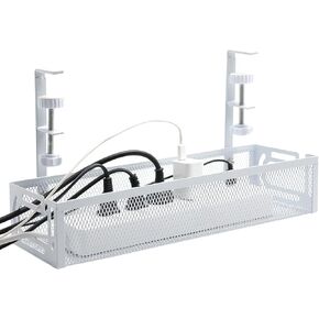 Under Desk Cable Management Tray, No Drill Metal Mesh with Clamp Mount, 2 Hole Cable Tray for Desk Wire Management, Cord Organizer for Home Office - No Damage (Black, Large(15.7in))