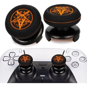 FPS Thumbstick Extender & Printing Rubber Silicone Grip Cover 2 Sets for PS5 Dualsenese & PS4 Controller (Demon Orange)