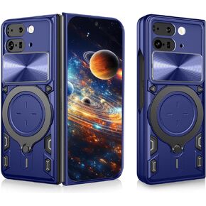Ysnzaq Armor Case for Google Pixel 9 Pro Fold with Rotatable Kickstand, Military Grade Shockproof Protective Phone Case with Slide Camera Cover for Google Pixel 9 Pro Fold CQ Black