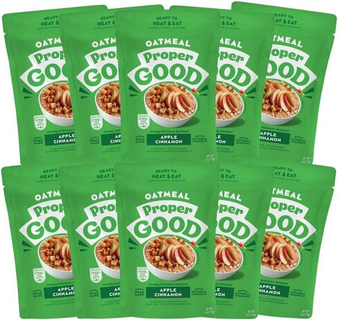Proper Good Apple Cinnamon Oatmeal - Instant Oatmeal Ready in 60 Seconds - Quick & Easy Steel Cut Oats with Chia & Flax - High Fiber & Protein Breakfast Food - Delicious Healthy Snack - Pack of 10 in Saudi Arabia
