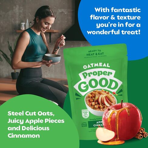 Proper Good Apple Cinnamon Oatmeal - Instant Oatmeal Ready in 60 Seconds - Quick & Easy Steel Cut Oats with Chia & Flax - High Fiber & Protein Breakfast Food - Delicious Healthy Snack - Pack of 10 in Saudi Arabia