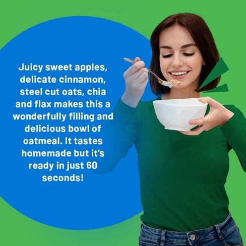 Proper Good Apple Cinnamon Oatmeal - Instant Oatmeal Ready in 60 Seconds - Quick & Easy Steel Cut Oats with Chia & Flax - High Fiber & Protein Breakfast Food - Delicious Healthy Snack - Pack of 10 in Saudi Arabia