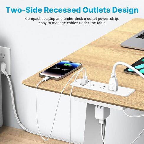 CCCEI 6 منافذ قطاع طاقة مزدوج الجانب مع منفذ USB C بقدرة 45 وات، حامل فلوش للأثاث، أسفل المكتب، منافذ متعددة أعلى سطح المكتب، محطة شحن مخفية لطاولة المؤتمرات، منضدة، أسود. 6FT. in Kuwait
