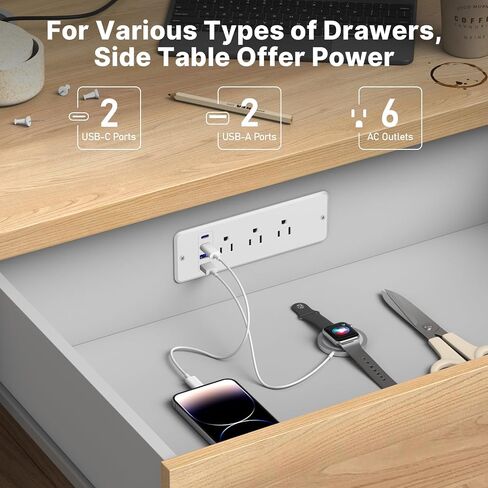 CCCEI 6 منافذ قطاع طاقة مزدوج الجانب مع منفذ USB C بقدرة 45 وات، حامل فلوش للأثاث، أسفل المكتب، منافذ متعددة أعلى سطح المكتب، محطة شحن مخفية لطاولة المؤتمرات، منضدة، أسود. 6FT. in Kuwait