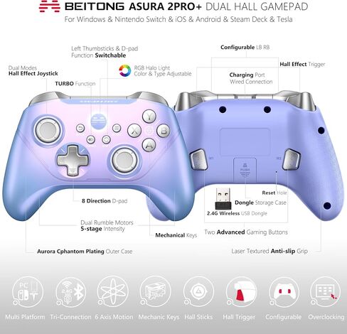 BEITONG Asura 2Pro Plus PC Controller No Drift Hall Effect Joystick Wireless Gamepad For Switch Tesla Mobile Gaming,6 Axis Motion Control/Mechanical Key/Macro Nebulae in Kuwait