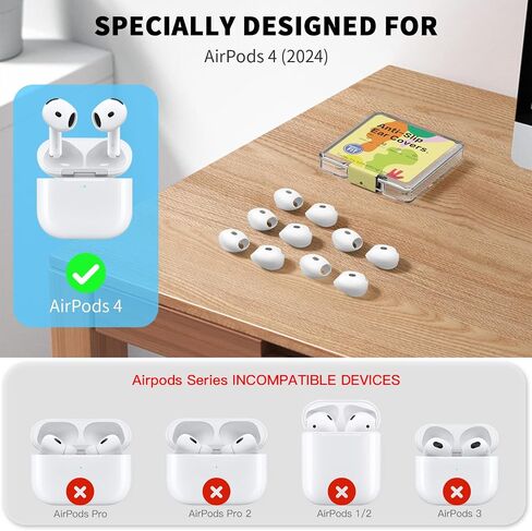 [5 Pairs] for AirPods 4 Ear Tips Covers Sport Anti Slip Anti Scratche Skin Soft Silicone Eartip AirPods 4 Gen Earbuds Accessories Compatible with Apple AirPods 4th Generation (5 Colors Mix) in Kuwait