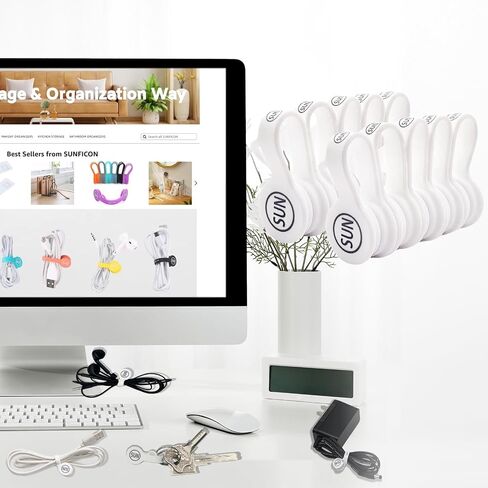 SUNFICON Magnetic Cable Clips 10 Pack Cable Organizers Earbuds Cords Clips Bookmark Whiteboard Noticeboard Fridge Magnets USB Cable Managers Keepers Ties Straps for Home Kitchen,Office,School, White in Saudi Arabia