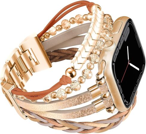 Boho Bracelet Compatible for Apple Watch Band 40mm Women, Multilayer Wrap Strap for Apple Watch 41mm 38mm, Leather Copper Pipe Apple Watch Bands for iWatch Series 10/9/8/7/6/5/4/3/2/1/SE - Khaki in Saudi Arabia