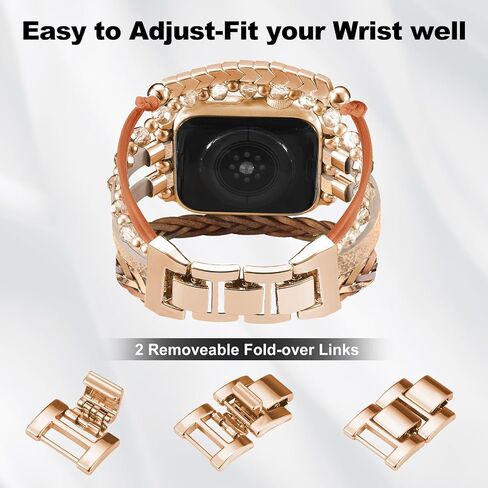 Boho Bracelet Compatible for Apple Watch Band 40mm Women, Multilayer Wrap Strap for Apple Watch 41mm 38mm, Leather Copper Pipe Apple Watch Bands for iWatch Series 10/9/8/7/6/5/4/3/2/1/SE - Khaki in Saudi Arabia