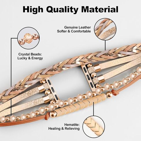Boho Bracelet Compatible for Apple Watch Band 40mm Women, Multilayer Wrap Strap for Apple Watch 41mm 38mm, Leather Copper Pipe Apple Watch Bands for iWatch Series 10/9/8/7/6/5/4/3/2/1/SE - Khaki in Saudi Arabia