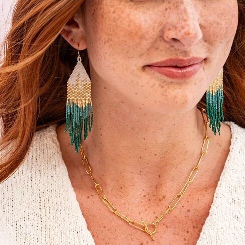 INK+ALLOY Claire Luxe Ombre Mixed Metallic 4.25-Inch Beaded Fringe Boho Earrings Handmade Jewelry for the Modern Bohemian in Kuwait