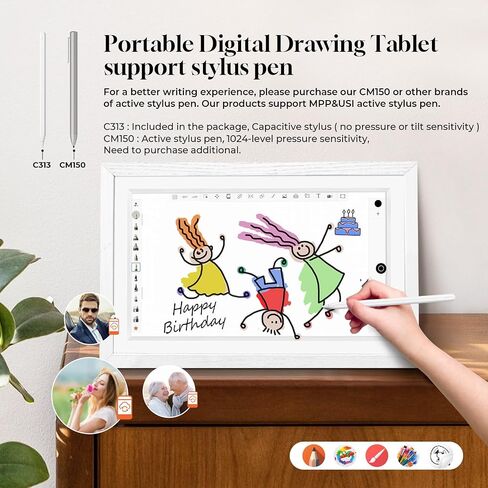 Changing 15.6" Smart Display F16s|Canvas touchscreen丨Google Calendar&HomeHub&Assistant丨Smart TV丨Gift for Family丨Music Frame丨Wireless Kid Artworks Digital Picture Frame (F16-White Wood-Ink Stylus) in Kuwait