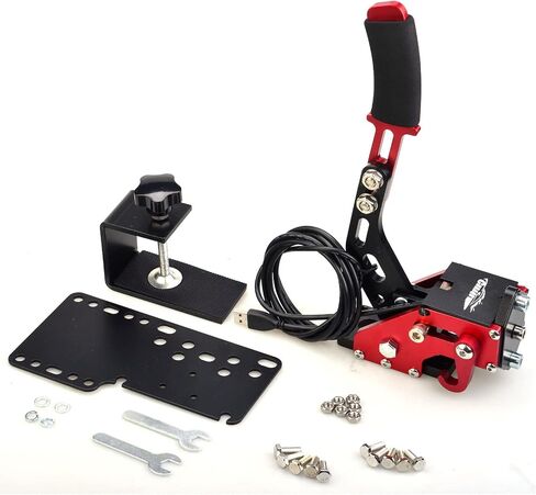 CNRAQR PC Racing Game USB Handbrake for 16Bit SIM for Racing Games, Compatible with G27 G29 G920 G923 T500 T300 Simulate Linear Handbrake Red（With Fixing Clip and Plate in Saudi Arabia