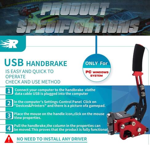 CNRAQR PC Racing Game USB Handbrake for 16Bit SIM for Racing Games, Compatible with G27 G29 G920 G923 T500 T300 Simulate Linear Handbrake Red（With Fixing Clip and Plate in Saudi Arabia