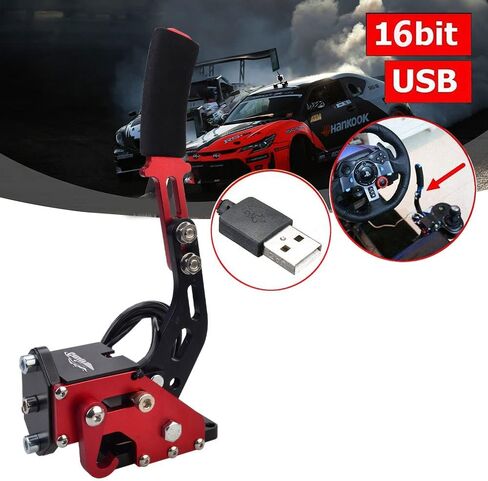 CNRAQR PC Racing Game USB Handbrake for 16Bit SIM for Racing Games, Compatible with G27 G29 G920 G923 T500 T300 Simulate Linear Handbrake Red（With Fixing Clip and Plate in Saudi Arabia