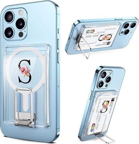 For MagSafe Wallet Stand, Initials Magnetic Card Holder Wallet, Personalized Magnetic Phone Wallet with Strong Magnets for iPhone 15/14/13/12 or Cases with MagSafe, Gifts for Women - S in Saudi Arabia