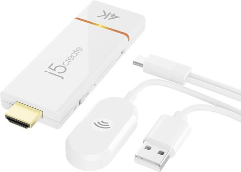 j5create ScreenCast 4K Wireless Adapter Screen Cast from Mobile Phone, Tablet, or Laptop Support for AirPlay, Miracast & Chromecast Mirror Extend for Windows & macOS Wireless (JVAW76-R) (Renewed) in Saudi Arabia