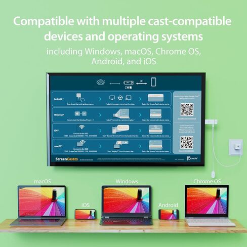j5create ScreenCast 4K Wireless Adapter Screen Cast from Mobile Phone, Tablet, or Laptop Support for AirPlay, Miracast & Chromecast Mirror Extend for Windows & macOS Wireless (JVAW76-R) (Renewed) in Saudi Arabia